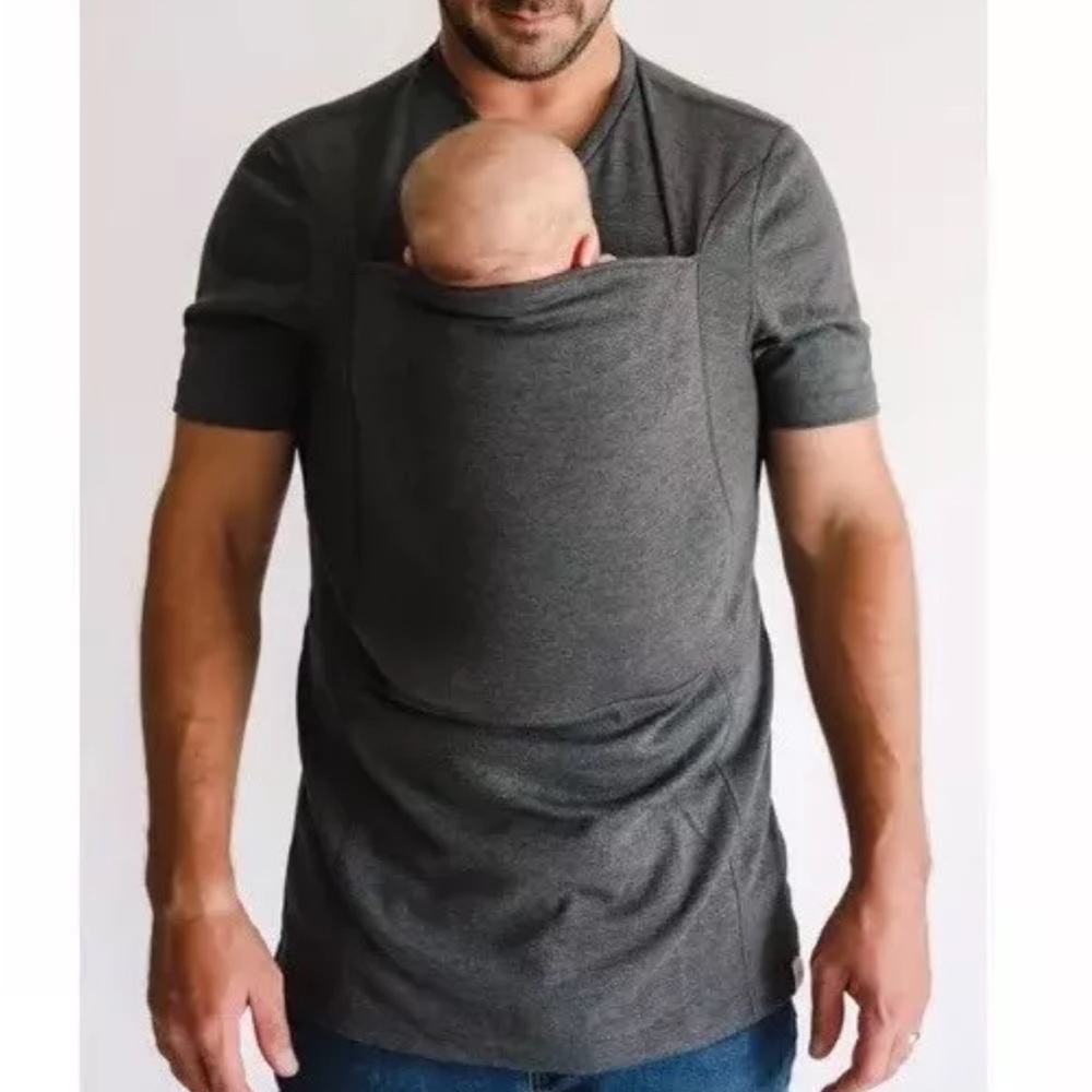 Lalabu Baby Wearing Carrier Top Kangeroo Pouch Gray Soothe Dad Shirt